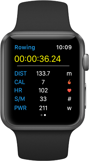 Selfloops application for Apple Watch rowing workout screen